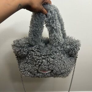 Gray Faux Fur Handbag